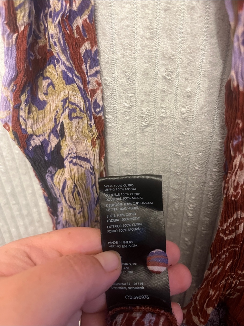 Anthropologie Rust and Lavender Mixed-Print Tiered Long-Sleeve Dress Small - Picture 4 of 10